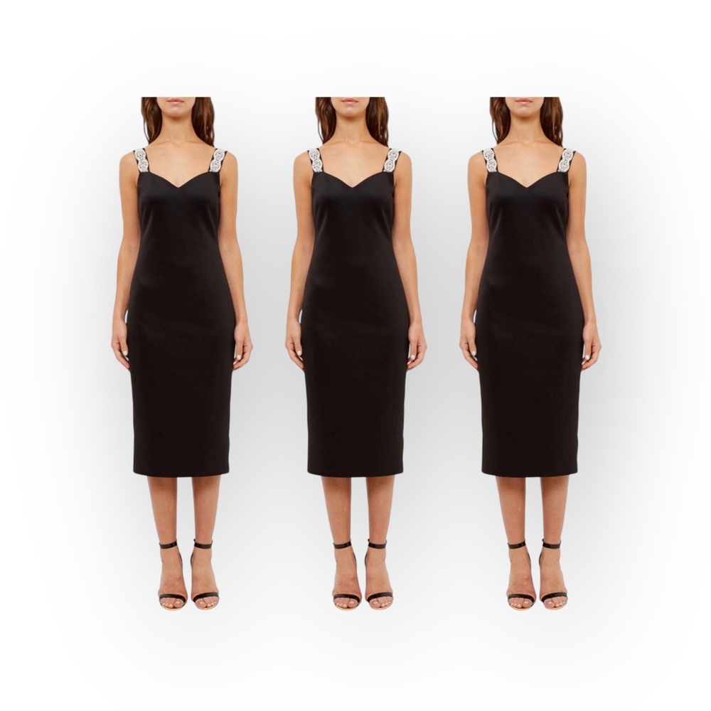 new Ted Baker ❃ Crystal Embellished Strap Midi Cocktail Dress ❃ Black Small 4 6 - Picture 2 of 15
